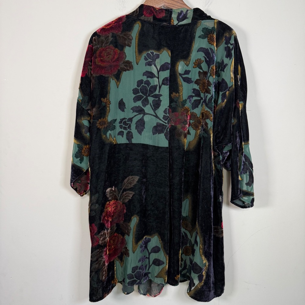 Aris A  Deep Earth Tone Colored Velvet Burnout Flowy Cardigan Kimono L/XL